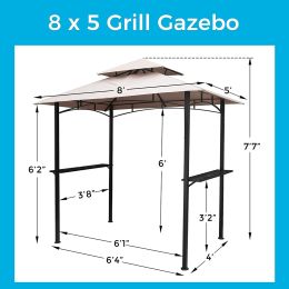 8x5 Outdoor Grill Gazebo 2-Tier Vented BBQ Canopy Steel Frame, Brown