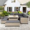 6-Piece Patio Furniture Set Outdoor Wicker Rattan Sectional Sofa with Table and Benches for Backyard, Garden, Poolside