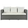 Outdoor Patio 5-Piece All-Weather PE Wicker Rattan Sectional Sofa Set with Multifunctional Table and Ottoman, Gray Wicker+ Beige Cushion