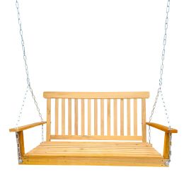 Front Porch Swing with Armrests, Wood Bench Swing with Hanging Chains,for Outdoor Patio ,Garden Yard, porch, backyard, or sunroom,Easy to Assemble,tea