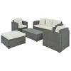 Outdoor Patio 5-Piece All-Weather PE Wicker Rattan Sectional Sofa Set with Multifunctional Table and Ottoman, Gray Wicker+ Beige Cushion