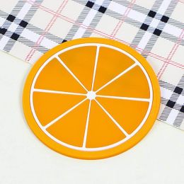 5pc/set Cup Mat Pad Coaster Fruit Shape Silicone Cup Pad Slip Insulation Pad Hot Drink (size: Red orange)