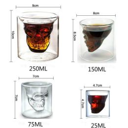 4 Size 25ml-250ml Beer Mug Double Bottom Glass Skull Crystal Cup Whiskey Glass Wine Cup (size: 250ml-1 PC)