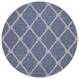 Home Decor Indoor/Outdoor Accent Rug Natural Stylish Classic Pattern Design (Color: Navy|White, size: 7'6" ROUND)