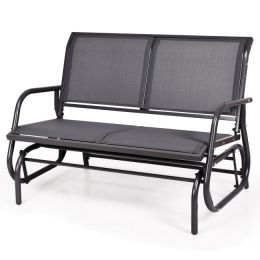 Swing Glider Chair 48 Inch Loveseat Rocker Lounge Backyard (Color: Gray)