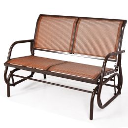 Swing Glider Chair 48 Inch Loveseat Rocker Lounge Backyard (Color: brown)