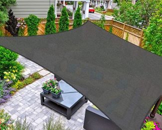 12' x 16' Rectangular Sun Shade Sail UV Block Canopy for Outdoor,Sand (Color: Black)