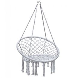 Comfortable And Safe Hanging Hammock Chair With Handwoven Macrame Cotton Backrest (Color: Gray, Type: Hammock Chair)