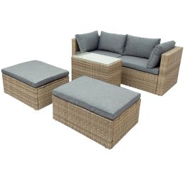 Backyard Pool Outdoor Furmiture 5-Piece Rattan Sectional Sofa Set (Material: Rattan, Color: Gray)