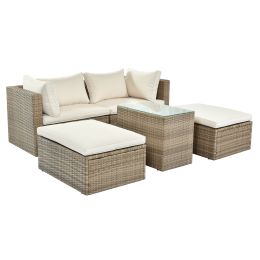 Backyard Pool Outdoor Furmiture 5-Piece Rattan Sectional Sofa Set (Material: Rattan, Color: Beige)