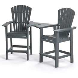 Patio Bar Stools Adirondack Arm Chairs Set of 2, All Weather Outdoor Furniture Wood-Like HDPE Deck Backyard Garden Dining Chairs, Beach Balcony Chair (Color: Gray)