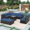 9 Piece Rattan Sectional Seating Group with Cushions and Ottoman, Patio Furniture Sets, Outdoor Wicker Sectional