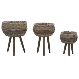 Planter 3 pcs Wicker with PE Lining (Color: brown)