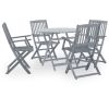 5 Piece Folding Outdoor Dining Set Solid Eucalyptus Wood