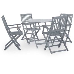 5 Piece Folding Outdoor Dining Set Solid Eucalyptus Wood (Color: Grey)