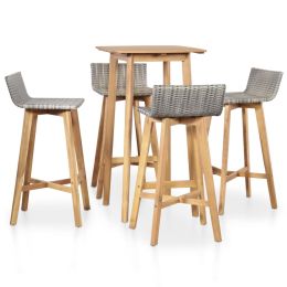 5 Piece Outdoor Dining Set Solid Acacia Wood (Color: brown)