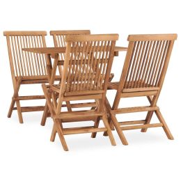 5 Piece Folding Outdoor Dining Set Solid Teak Wood (Color: brown)