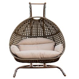 Drop shipping Double Seater Outdoor Hammock Patio Rattan Wicker Egg Hanging Swing Chair (Color: brown)