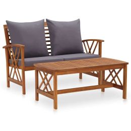 2 Piece Garden Lounge Set with Cushions Solid Acacia Wood (Color: brown)