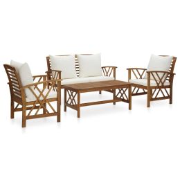 4 Piece Garden Lounge Set with Cushions Solid Acacia Wood (Color: brown)