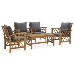 5 Piece Garden Lounge Set with Cushions Solid Acacia Wood (Color: brown)