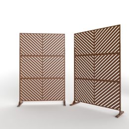 6.5 ft. H x 4 ft. W Outdoor Laser Cut Metal Privacy Screen, 24"*48"*3 panels (Material: Galvanized steel, Color: brown)