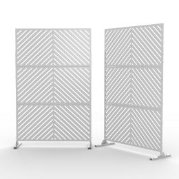 6.5 ft. H x 4 ft. W Outdoor Laser Cut Metal Privacy Screen, 24"*48"*3 panels (Material: Galvanized steel, Color: White)