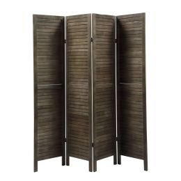 4-Panel Wood Room Divider Louver Partition Screen, 5.6 Ft. Tall Folding Privacy Screen for Home Office, Bedroom, Rustic Brown XH (Color: brown)