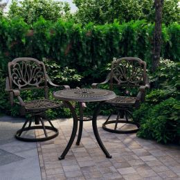 3 Piece Bistro Set Cast Aluminum Bronze (Color: brown)