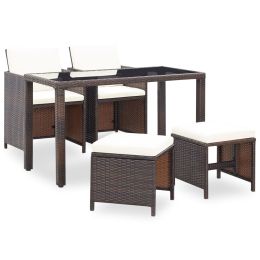 5 Piece Outdoor Dining Set with Cushions Poly Rattan Brown (Color: brown)