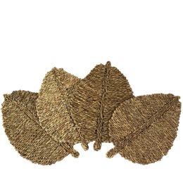 Heat Resistant Leaf-Shaped Fabric Placemats for Dining Table (Set 4) (Color: Natural leaf)