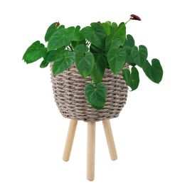 Wicker Planter Basket w Removable Legs for Indoor and Outdoor - All Weather Woven Flower Pots Cover , Planter Pot Container - Plant Stand (Option: Set 1, Color: Faux Seagrass)