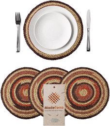 Set of 4 Round Jute Placemat Anti Slip Hand Woven Thick Table Mats, Heat Resistant Kitchen Charger Plates Alternative (Color: Orange)