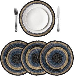 Set of 4 Round Jute Placemat Anti Slip Hand Woven Thick Table Mats, Heat Resistant Kitchen Charger Plates Alternative (Color: Hurricane Eye)