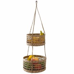 2-Tier Woven Wall Hanging Baskets for Storage and Plant Pot Holder (Shape: Round)