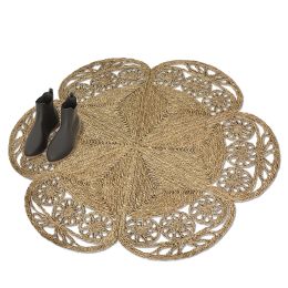 Natural Fiber Seagrass Wicker Rug Flower Shaped for Home Decoration (size: medium)