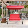 2-Seat Outdoor Patio Porch Swing Chair, Porch Lawn Swing With Removable Cushion And Convertible Canopy, Brown Red