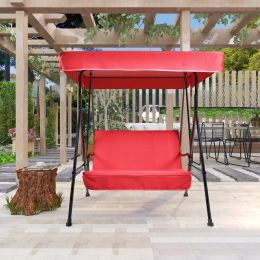 2-Seat Outdoor Patio Porch Swing Chair, Porch Lawn Swing With Removable Cushion And Convertible Canopy, Brown Red (Color: Black Red)