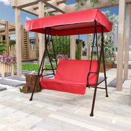 2-Seat Outdoor Patio Porch Swing Chair, Porch Lawn Swing With Removable Cushion And Convertible Canopy, Brown Red (Color: Brown Red)