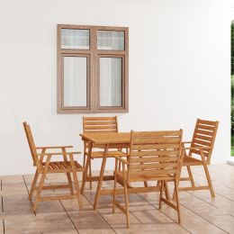 5 Piece Patio Dining Set Solid Acacia Wood (Color: brown)