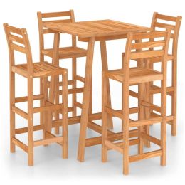 5 Piece Patio Bar Set Solid Acacia Wood (Color: brown)