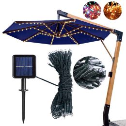 104 LEDs Solar-Powered String Light Fit 8-Rib 8/9/10ft Aluminum Outdoor Patio Umbrella (Color: Warm white)