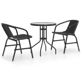 3 Piece Patio Dining Set Black (Color: Black)