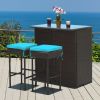 3 Pieces Patio Rattan Wicker Bar Table Stools Dining Set