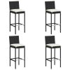 5 Piece Outdoor Bar Set with Cushions Poly Rattan Black