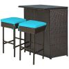 3 Pieces Patio Rattan Wicker Bar Table Stools Dining Set