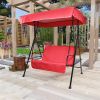 2-Seat Outdoor Patio Porch Swing Chair, Porch Lawn Swing With Removable Cushion And Convertible Canopy, Brown Red