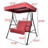 2-Seat Outdoor Patio Porch Swing Chair, Porch Lawn Swing With Removable Cushion And Convertible Canopy, Brown Red