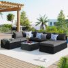 8-Pieces Outdoor Patio Furniture Sets, Garden Conversation Wicker Sofa Set, Single Sofa Combinable, Beige Cushions Gray Wicker