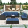 9 Piece Rattan Sectional Seating Group with Cushions and Ottoman, Patio Furniture Sets, Outdoor Wicker Sectional